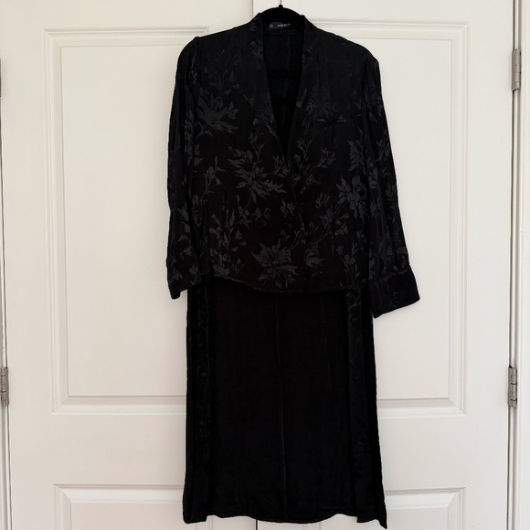 ZARA Basic Black Floral Jacquard Hi-Lo Duster Jacket – Women’s Size S - Picture 1 of 3